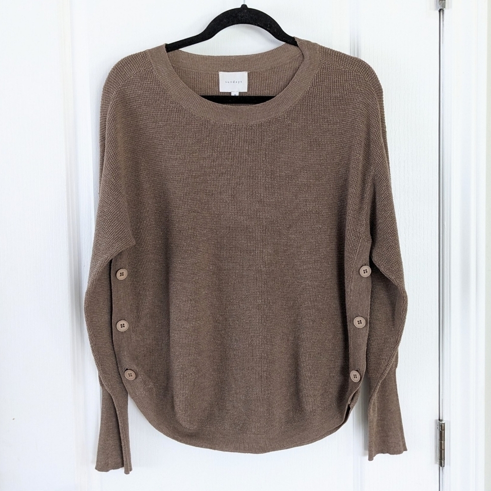 Anthropologie Sundays waffle knit crew neck loose fit sweater mocha brown medium
